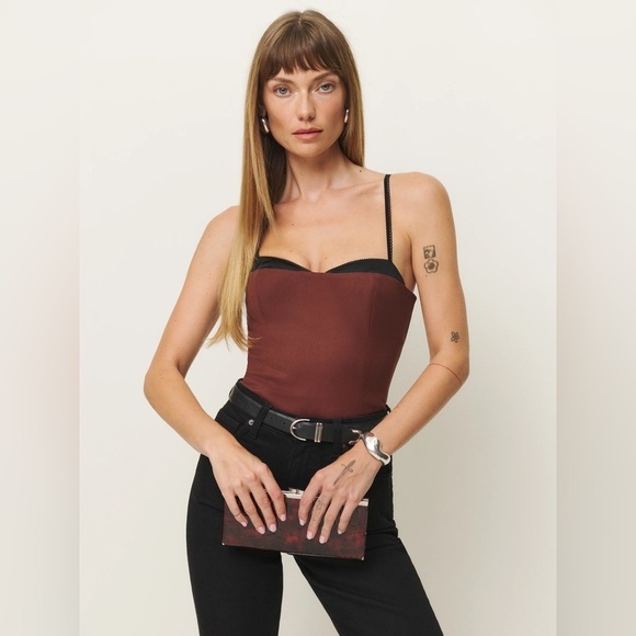 Reformation Tops - NEW Reformation Melanie Strappy Top Woven Silk Contrast Dark Red | size 0